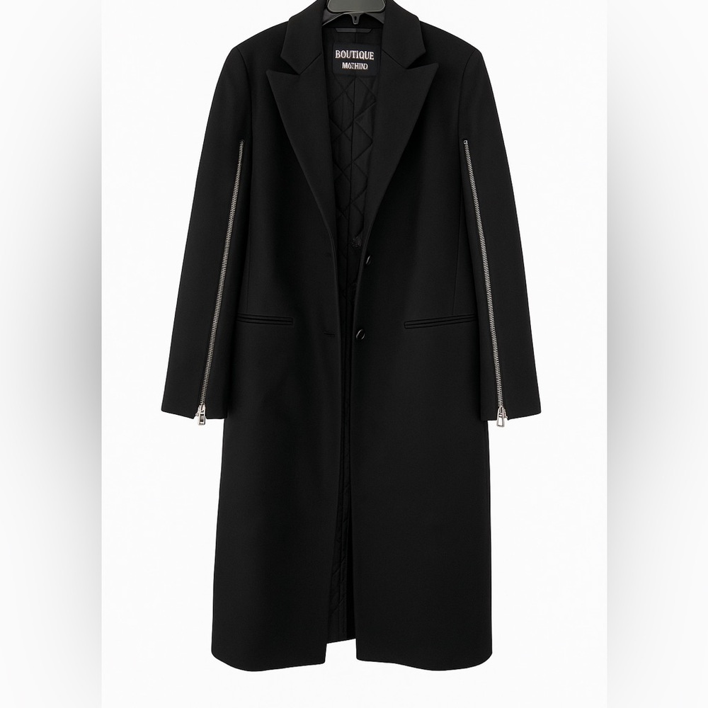 Boutique Moschino Black Virgin Wool Coat NWT IT 46 / US 10 Chic Statement Luxury